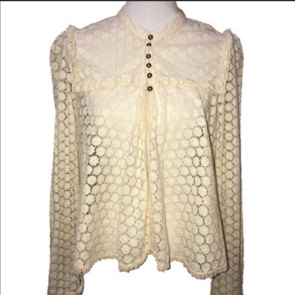 Free People Cream Eyelet Lace Babydoll Top